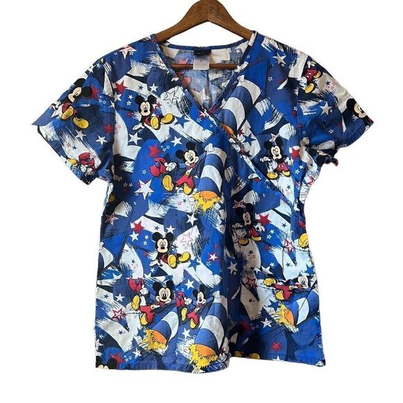 Disney Mickey Mouse Scrub Top Shirt Medium Nurses Doctors Blue Cartoon - Picture 1 of 4